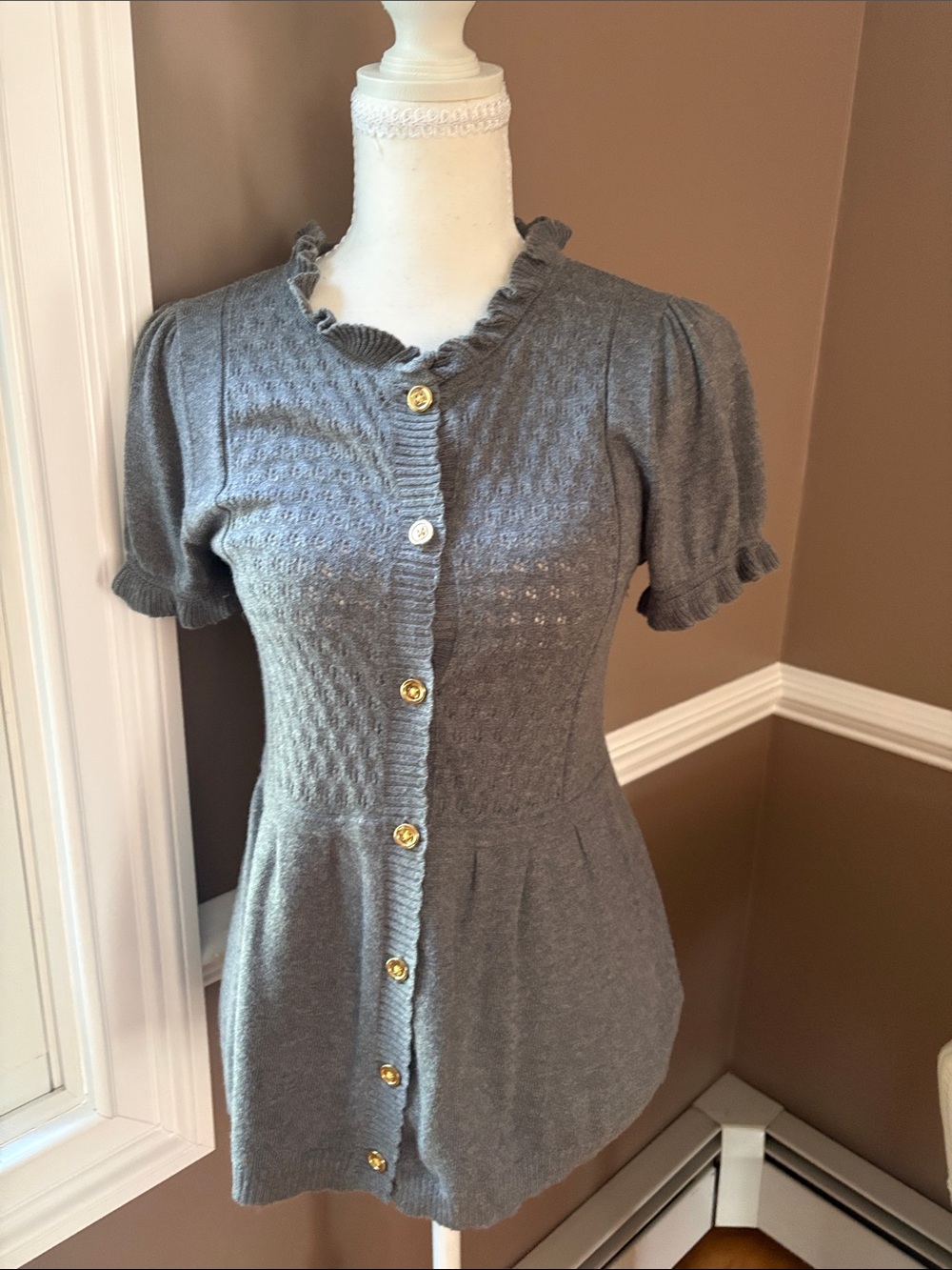 Juicy Couture Gray Short-Sleeve Knit Cardigan